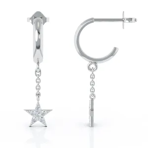0.18Ct Diamond Star Huggie Chain Earrings in 14K Gold