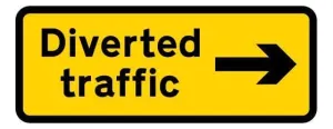 1050x450mm Diverted traffic with Arrow Right - 2703 - Rigid Plastic