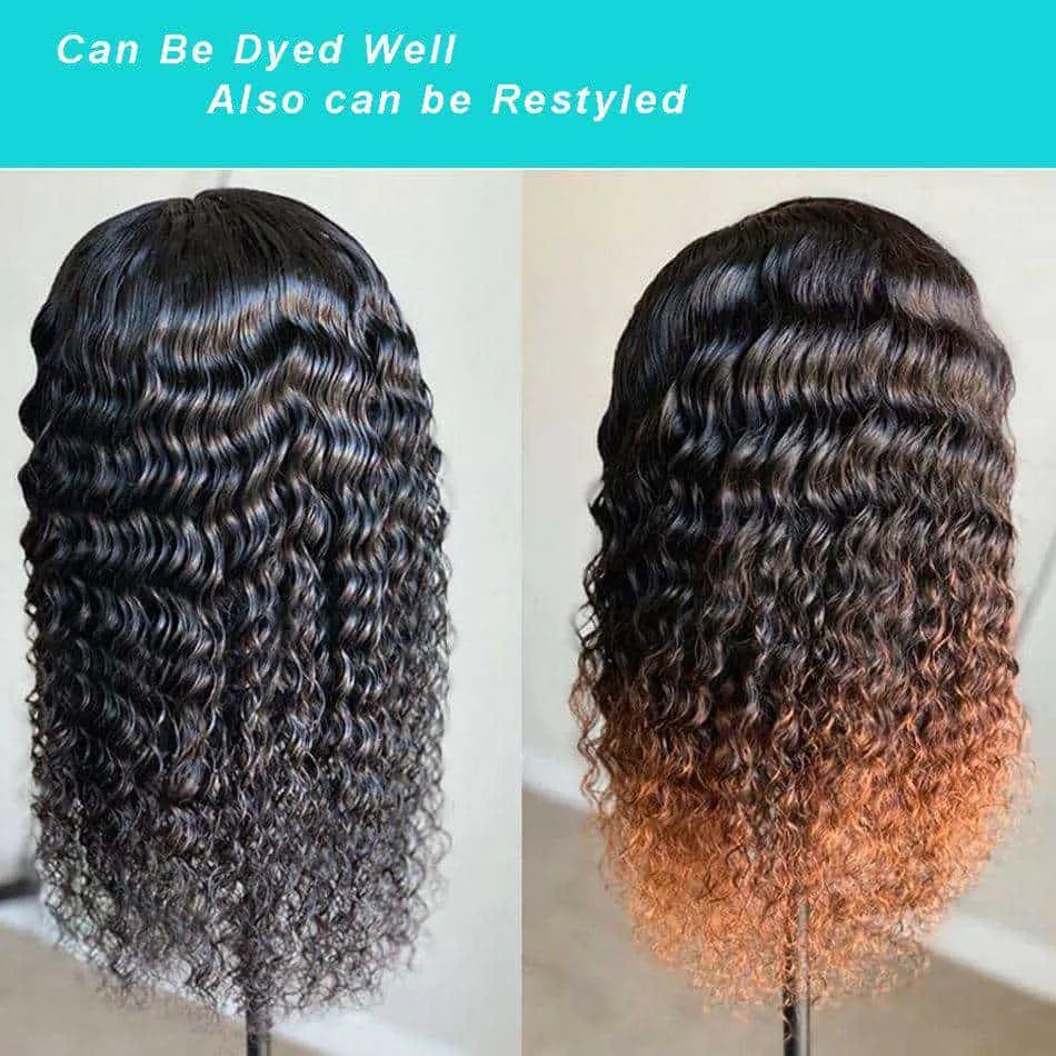 10A Curly Wig Deep Wave 4*4 Lace Closure 10"-36" Wigs Ashimary Brazilian Virgin Hair