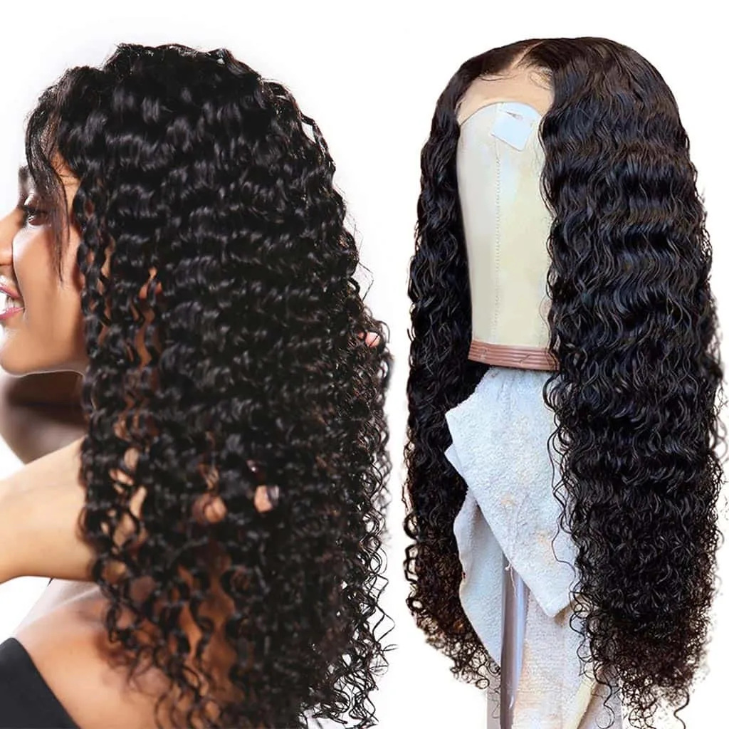 10A Curly Wig Deep Wave 4*4 Lace Closure 10"-36" Wigs Ashimary Brazilian Virgin Hair