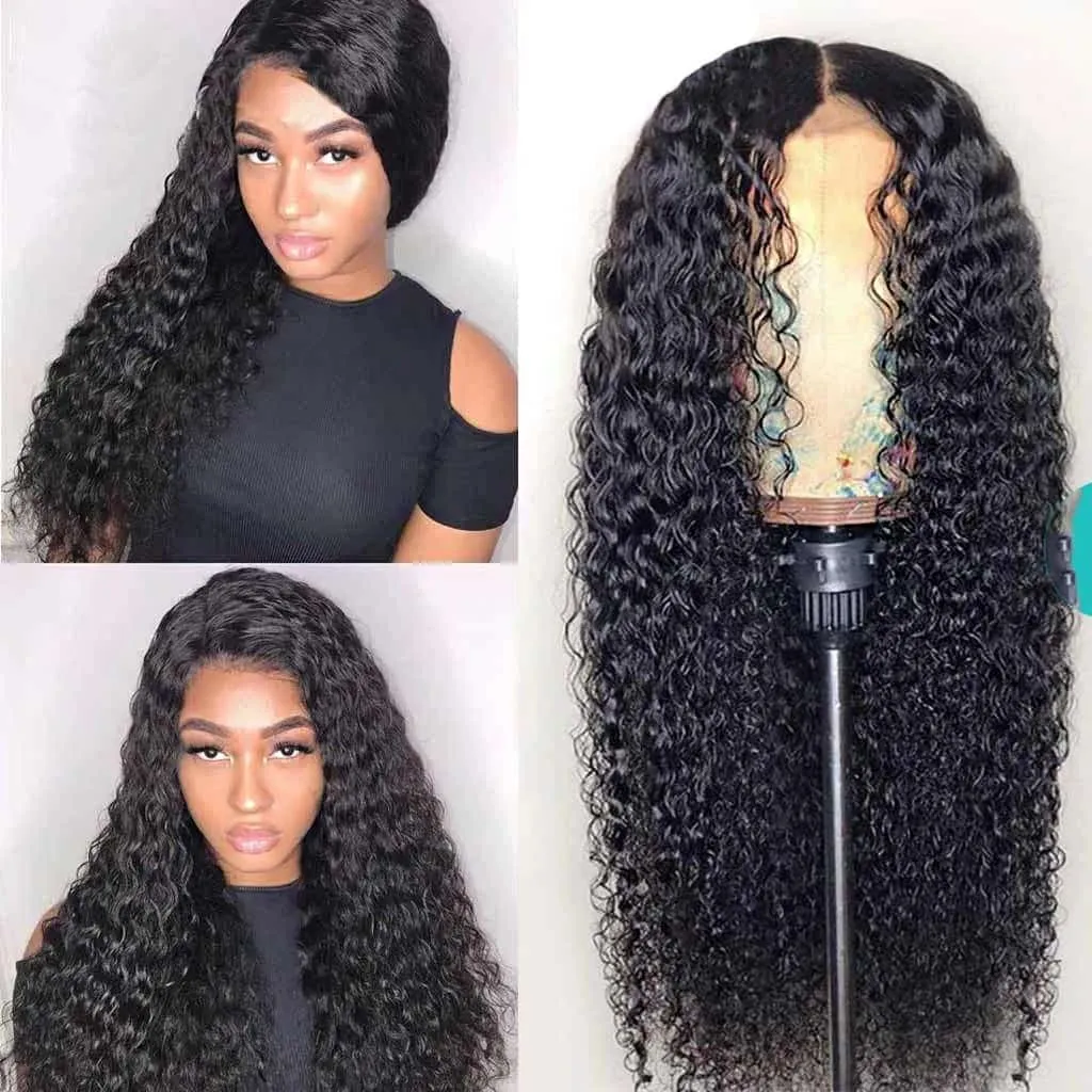 10A Curly Wig Deep Wave 4*4 Lace Closure 10"-36" Wigs Ashimary Brazilian Virgin Hair
