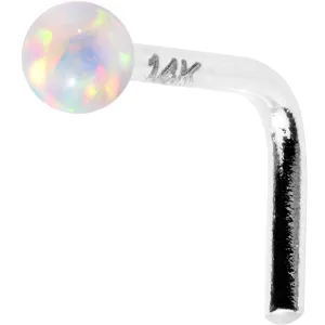1/4 14kt White Gold White 2mm Synthetic Opal Ball L Shaped Nose Ring