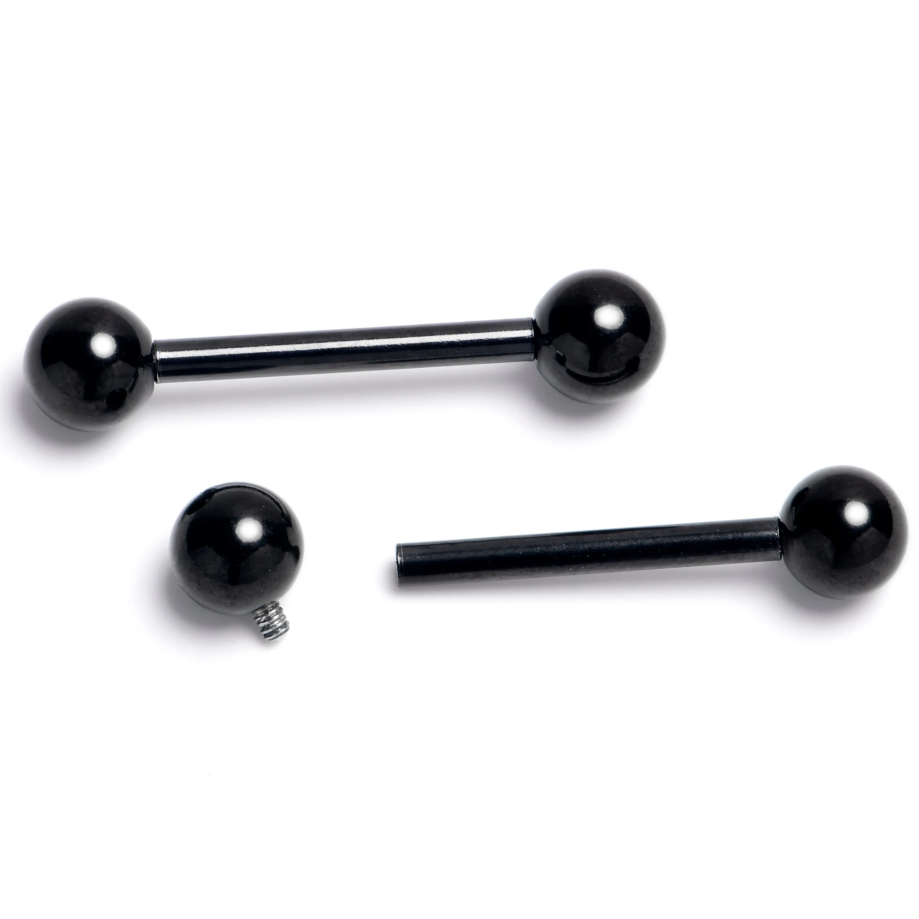 14 Gauge 9/16 Black Internally Threaded Basic Barbell Nipple Ring Set