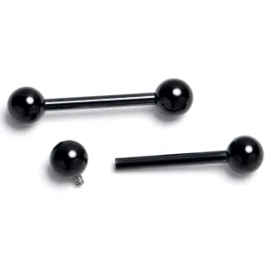 14 Gauge 9/16 Black Internally Threaded Basic Barbell Nipple Ring Set