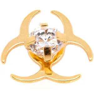 14 Gauge Clear Gem Gold Tone Biohazard Dermal Anchor Top