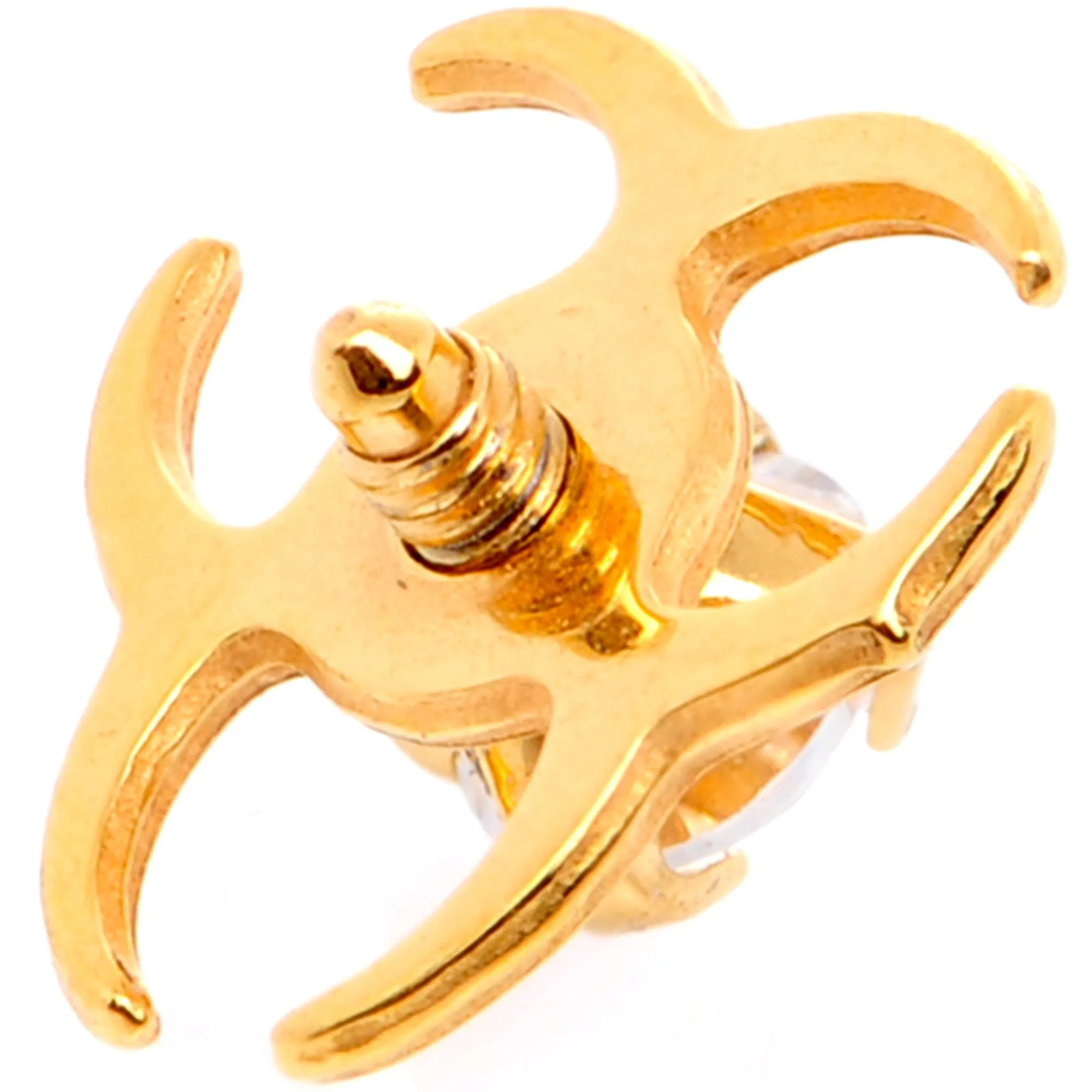 14 Gauge Clear Gem Gold Tone Biohazard Dermal Anchor Top