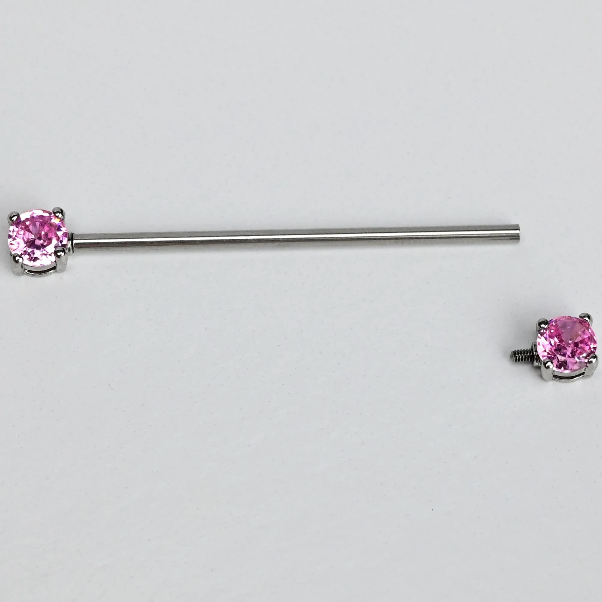 14 Gauge Pink Gem Forward Facing Internally Threaded Industrial Barbell 38mm