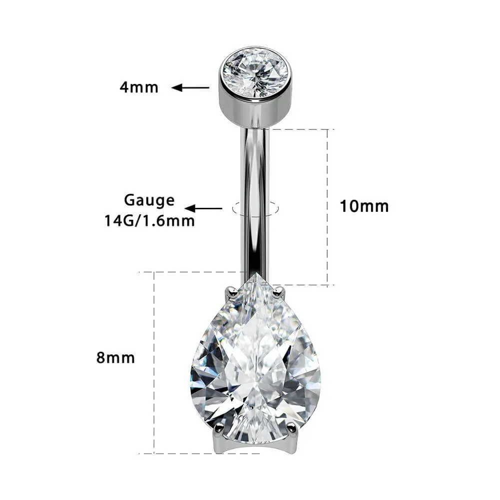 14G Titanium Internally Threaded Waterdrop CZ Belly Ring