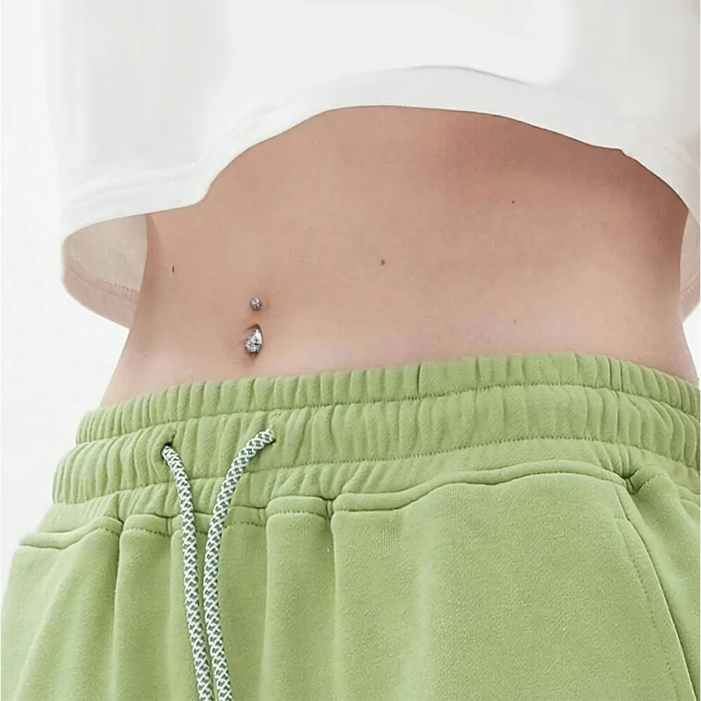 14G Titanium Internally Threaded Waterdrop CZ Belly Ring