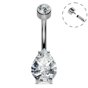 14G Titanium Internally Threaded Waterdrop CZ Belly Ring