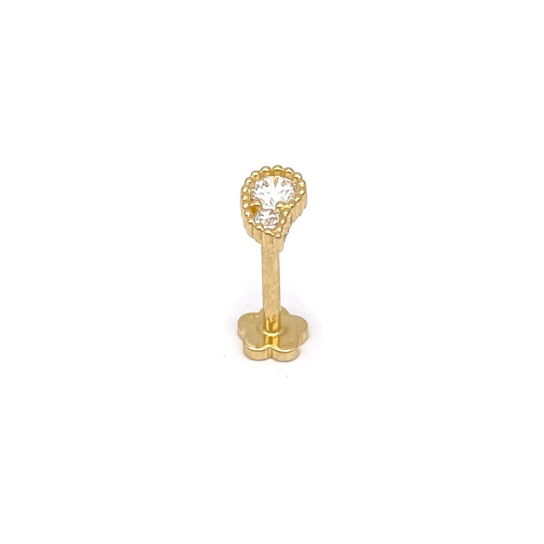 14k CZ Milgrain Paisley Internal Threaded Stud