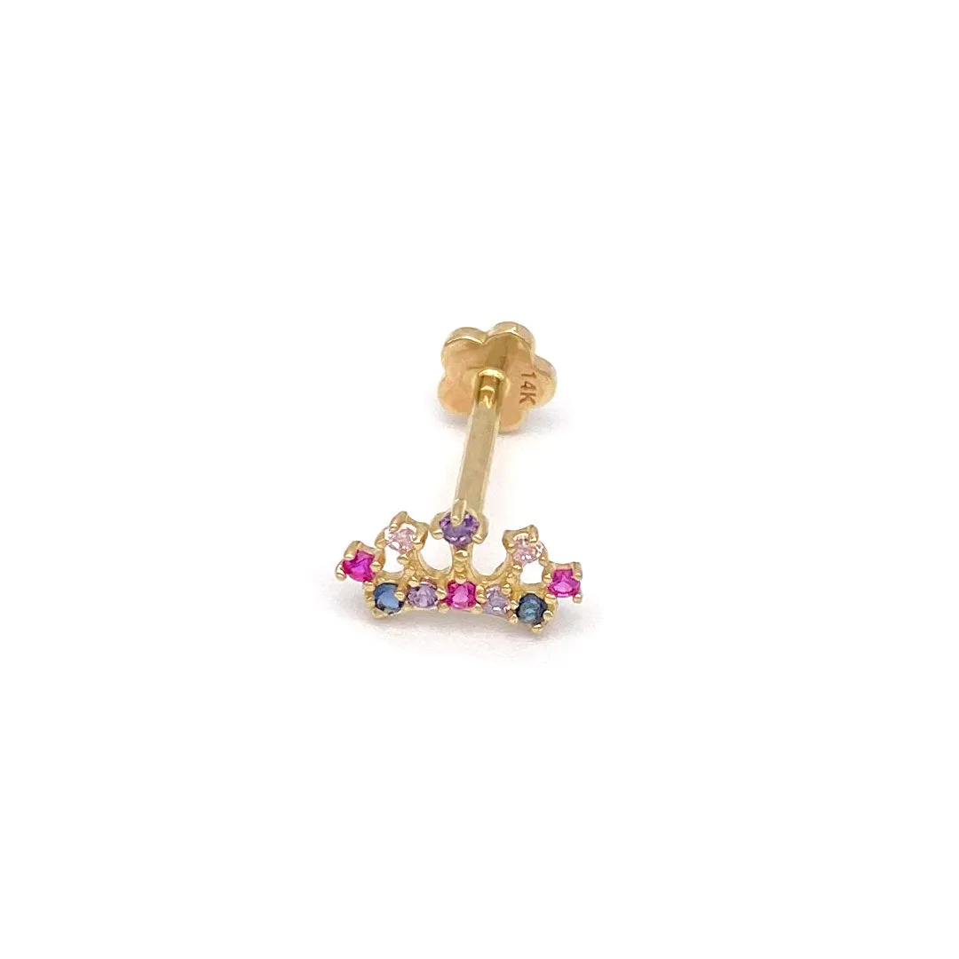 14k CZ Multicolor Crown Internal Threaded Stud