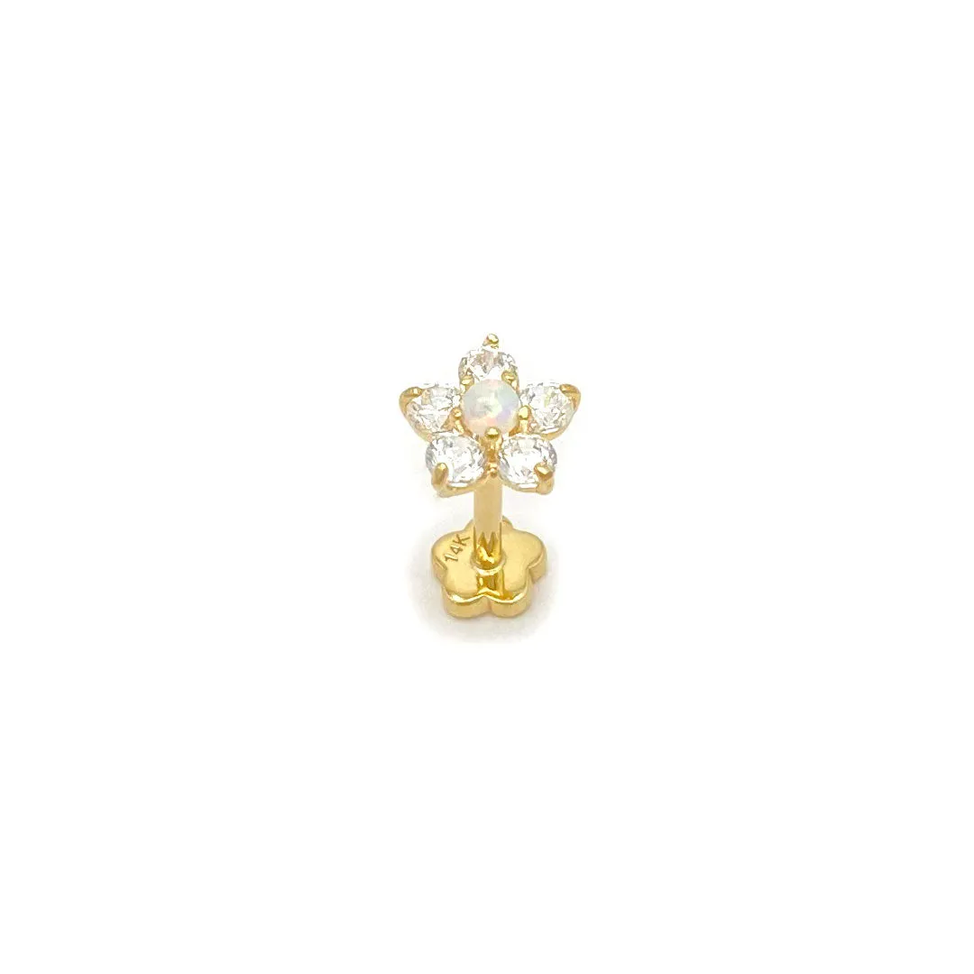 14k CZ Opal Flower Internal Threaded Stud