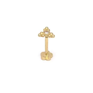14k CZ Triangle Bead Internal Threaded Stud