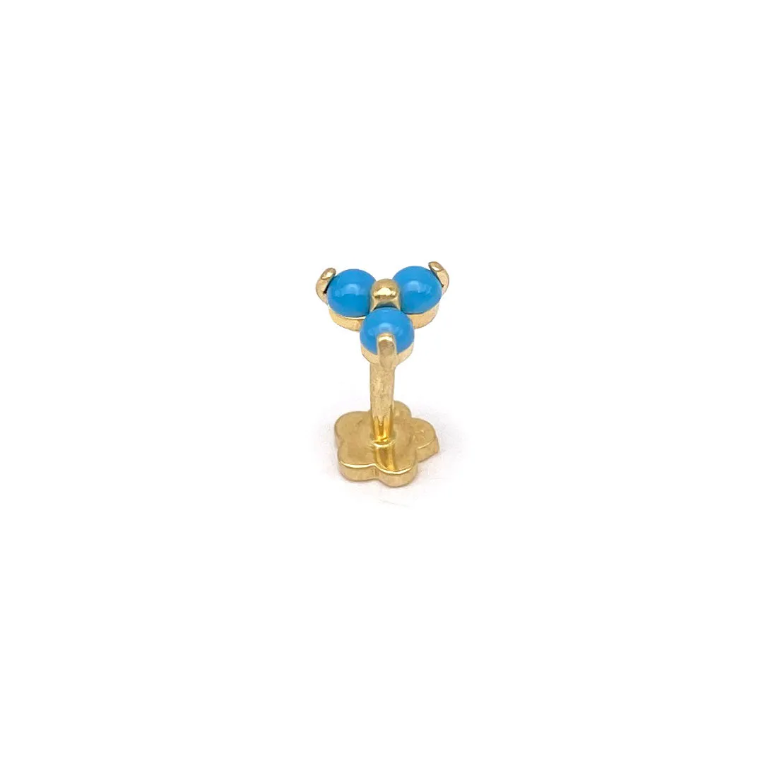 14k Triple Turquoise Stone Internal Threaded Stud