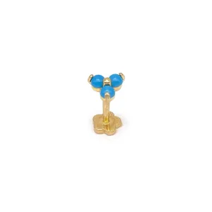 14k Triple Turquoise Stone Internal Threaded Stud