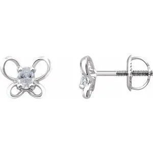 14K White 4x3 mm Oval April Youth Butterfly Birthstone Earrings