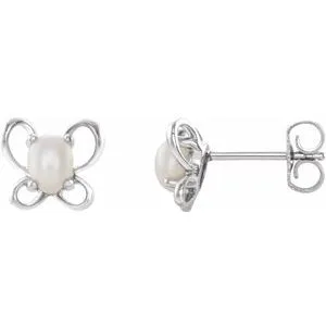 14K White 4x3 mm Oval June Youth Butterfly Birthstone Earrings