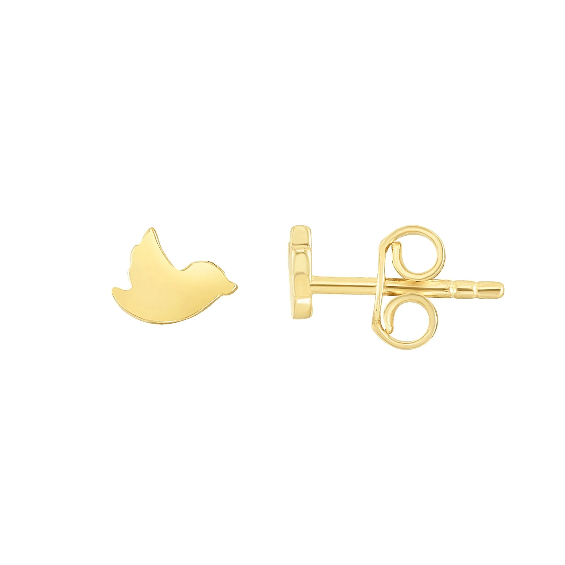 14K Yellow Gold Minimalist Dove Trendy Stud Earring
