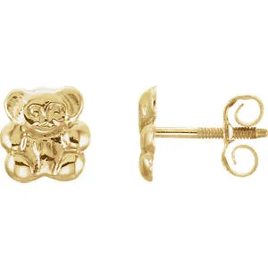 14K Yellow Teddy Bear Earrings