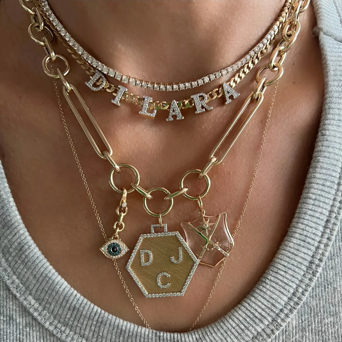 14KT Gold Diamond Crystal Shield Charm Pendant