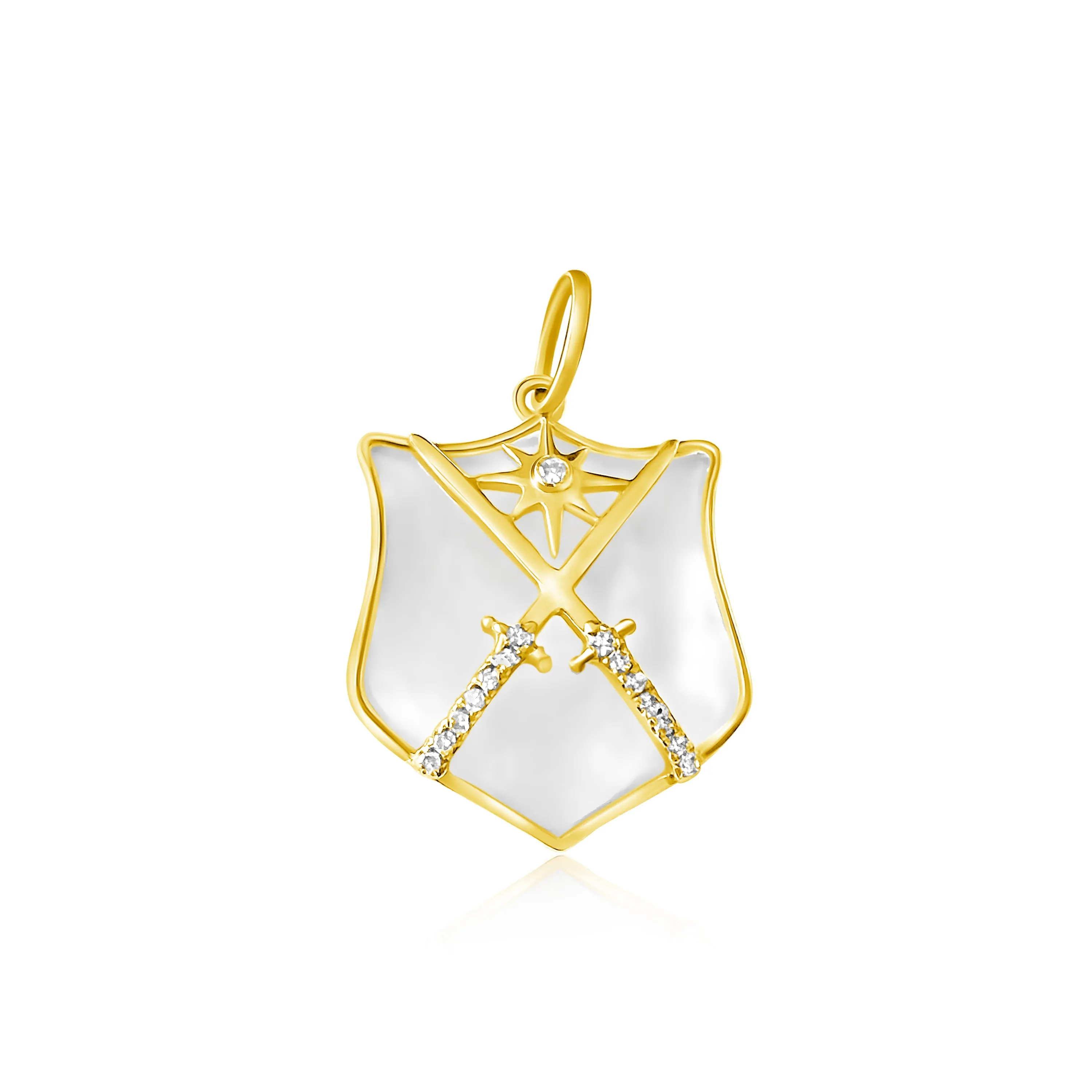 14KT Gold Diamond Crystal Shield Charm Pendant