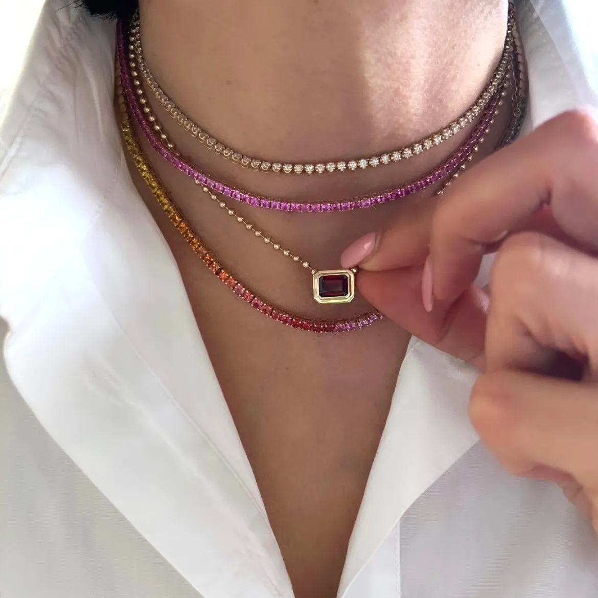 14KT Gold Garnet Ball Chain Necklace
