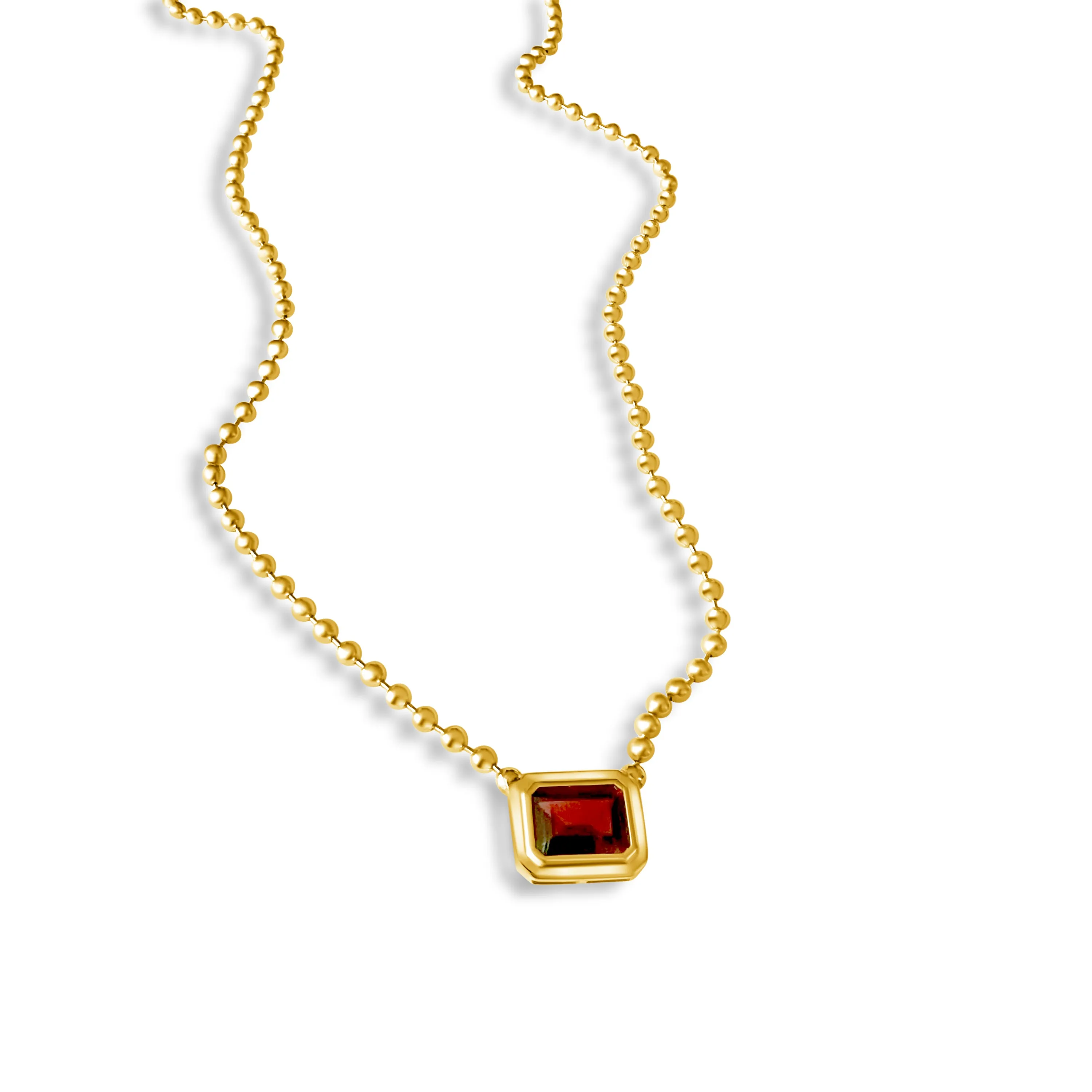 14KT Gold Garnet Ball Chain Necklace