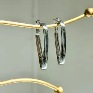 14KT White Gold Twist Oval Long Hoop Earrings 44.5mm