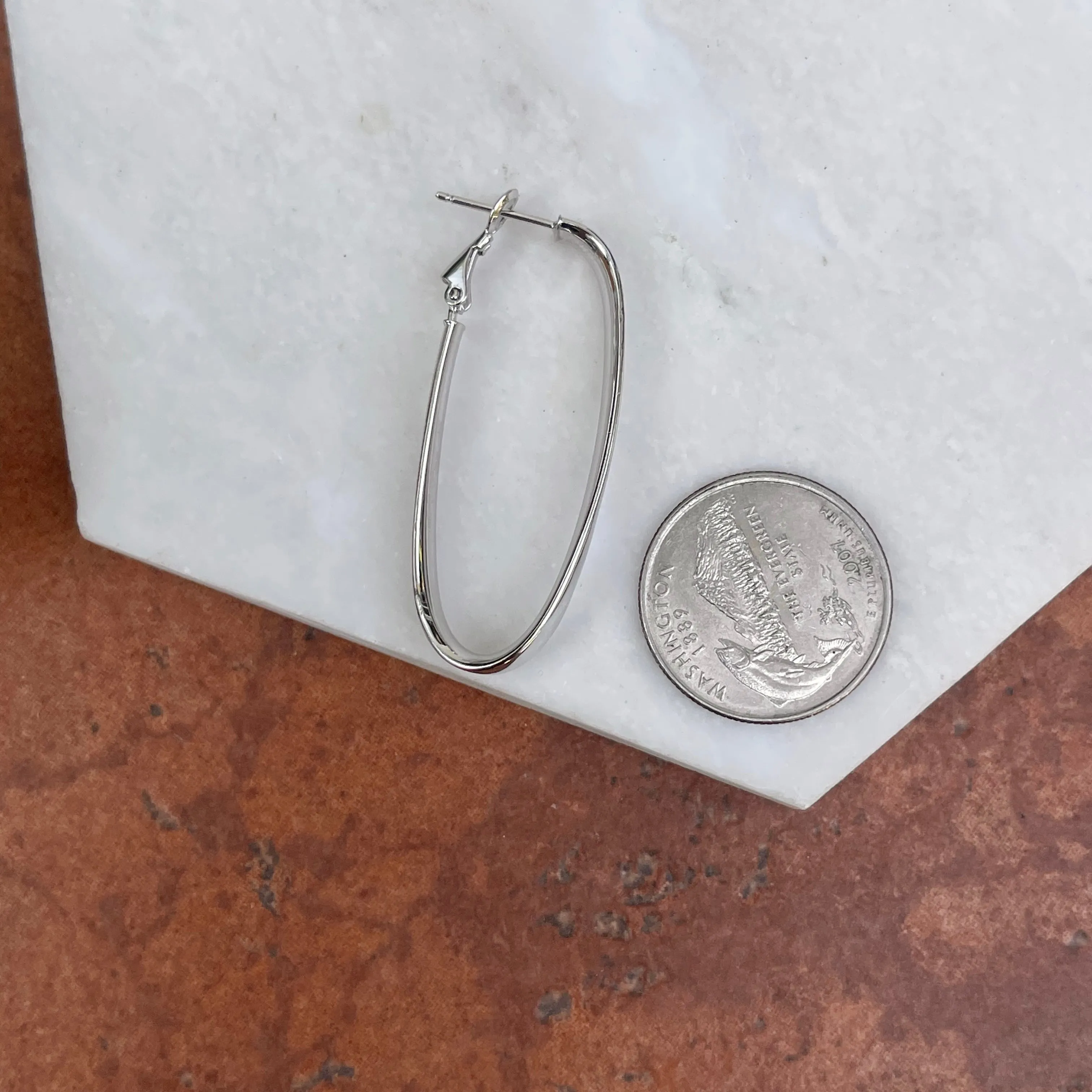 14KT White Gold Twist Oval Long Hoop Earrings 44.5mm