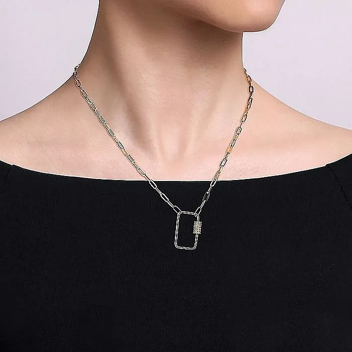 14KT yellow gold threaded pendant on a hollow paperclip neck...
