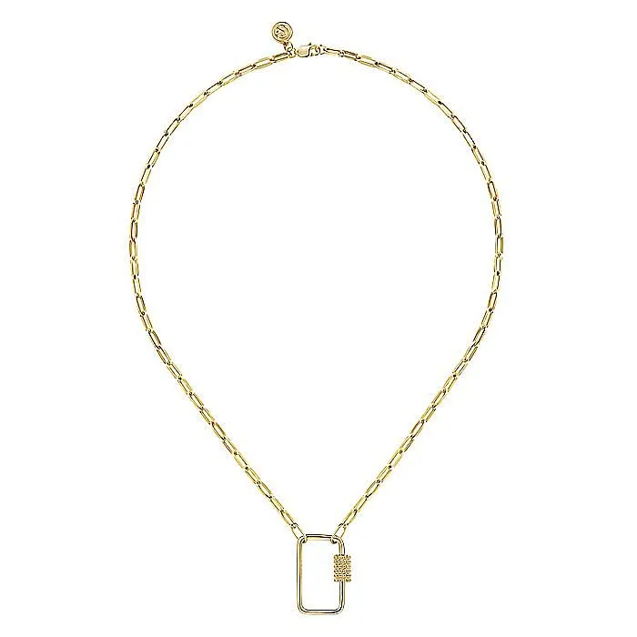 14KT yellow gold threaded pendant on a hollow paperclip neck...