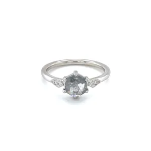 14kw .97ct Hexagon Salt & Pepper "Sasha" Diamond Ring