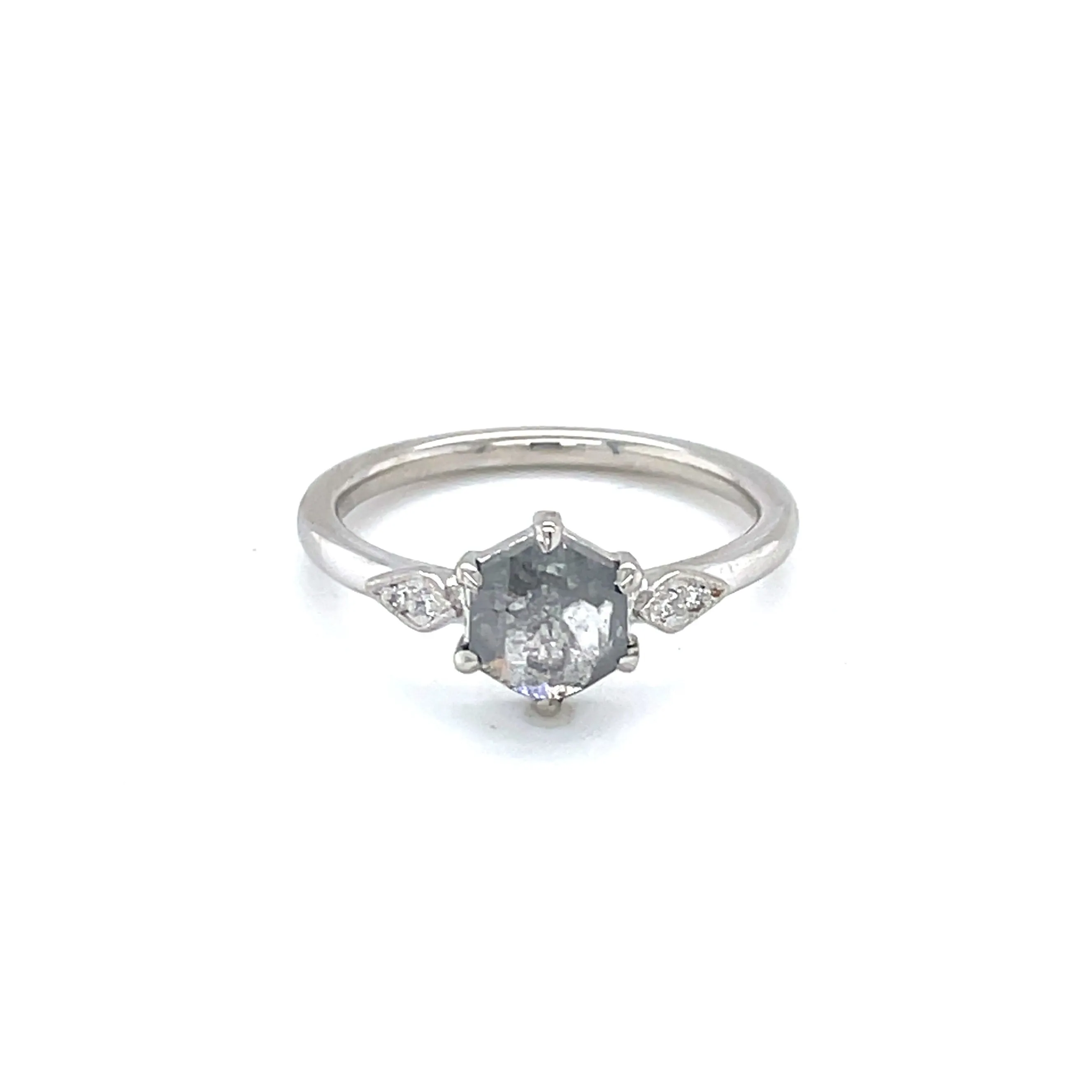 14kw .97ct Hexagon Salt & Pepper "Sasha" Diamond Ring