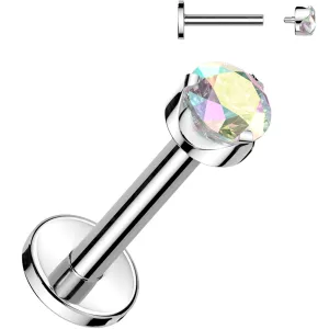 16 Gauge 1/4 3mm Aurora CZ Round Medical Grade Titanium Flat Back Earring