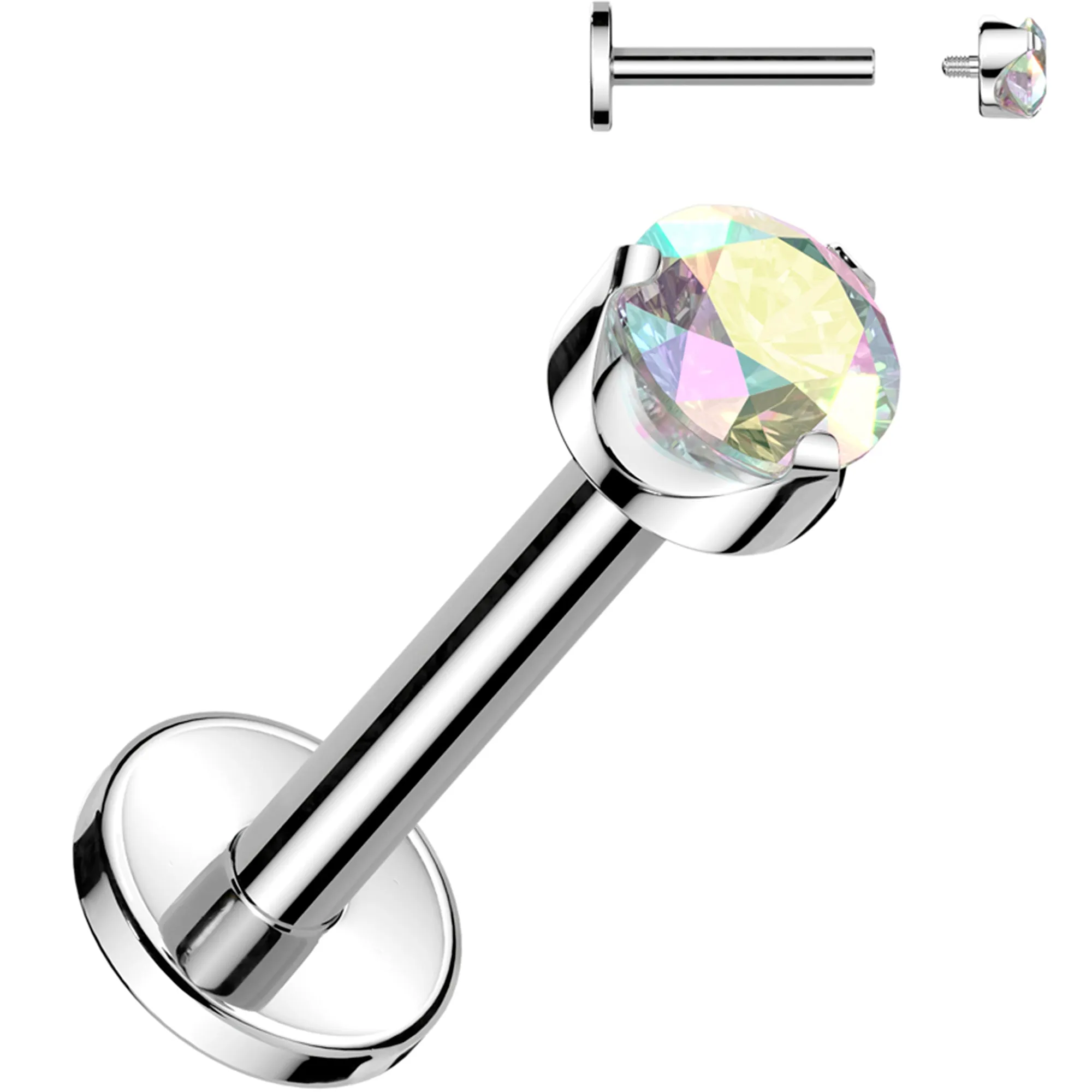 16 Gauge 1/4 3mm Aurora CZ Round Medical Grade Titanium Flat Back Earring