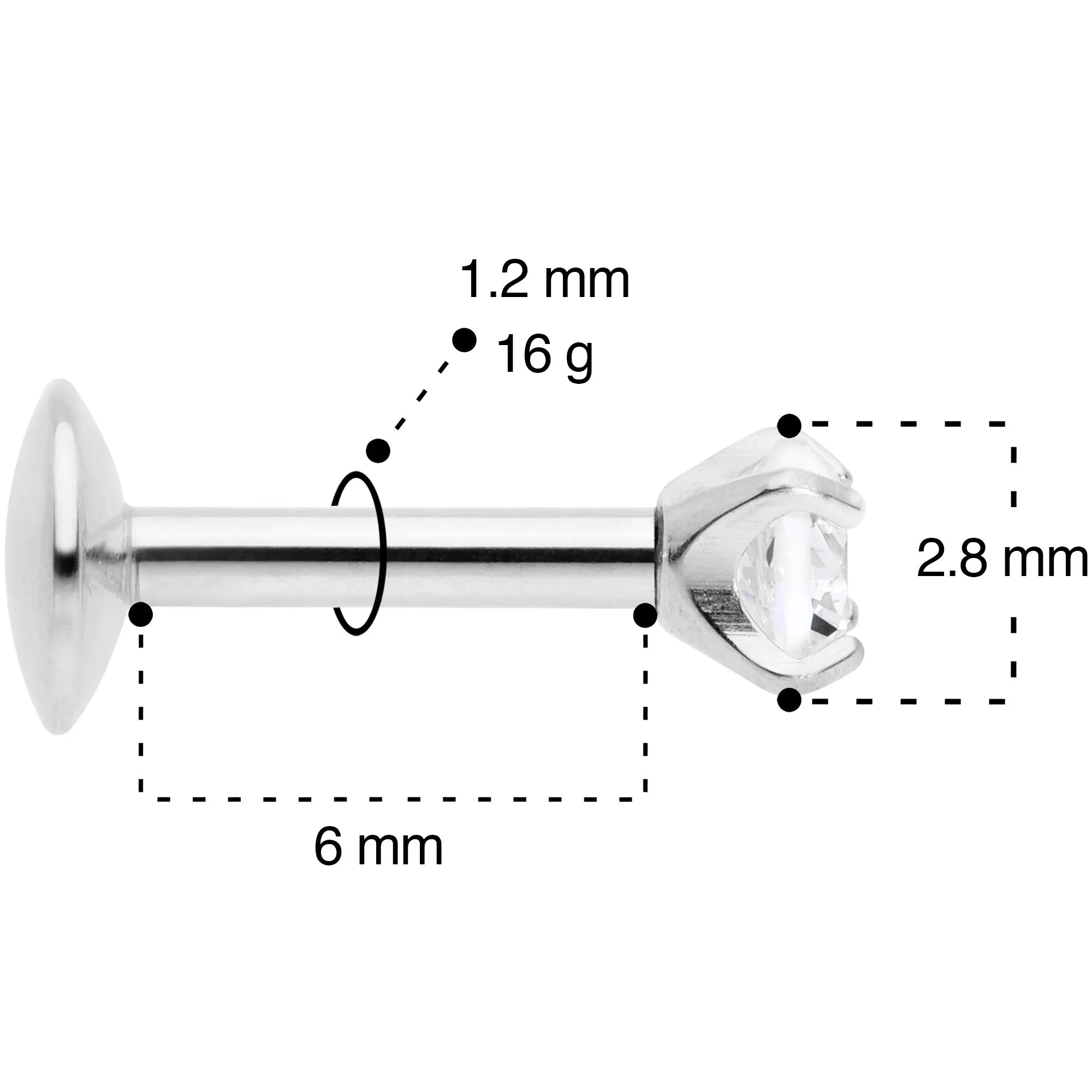 16 Gauge 1/4 3mm CZ G23 Titanium Internally Threaded Labret