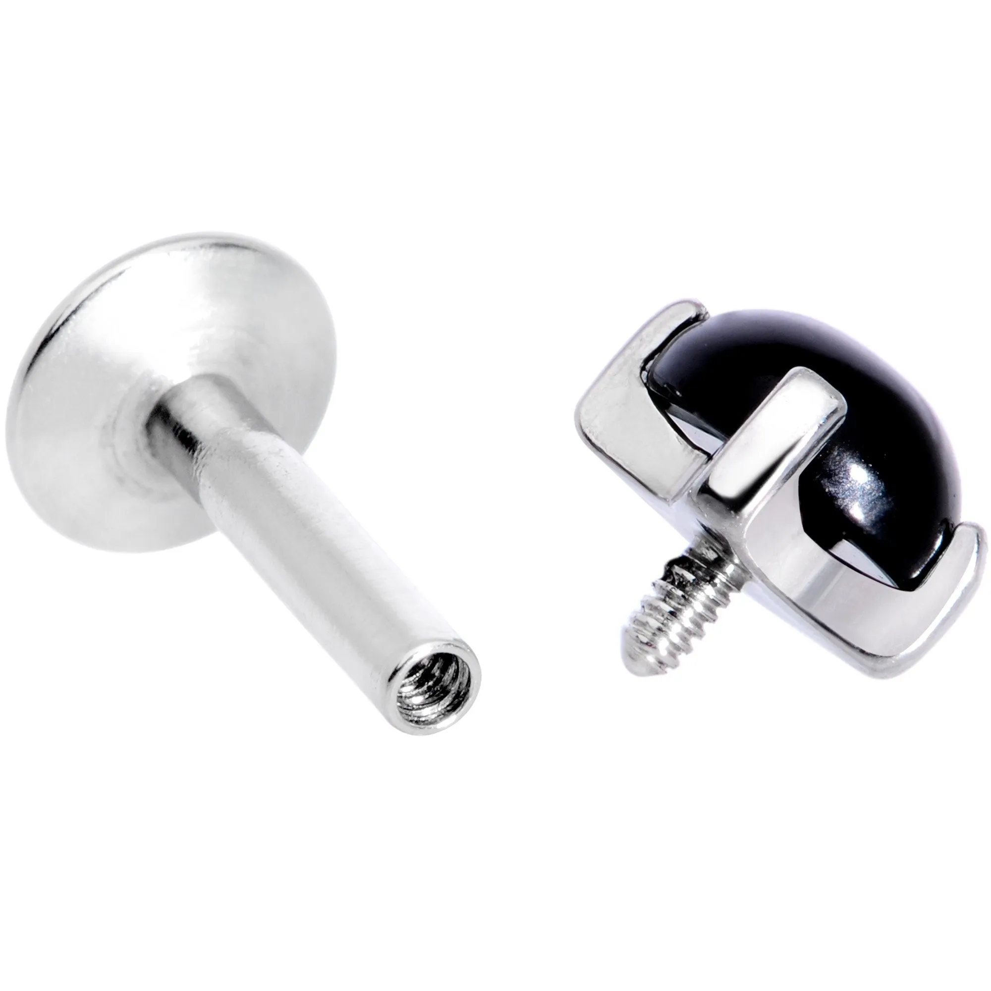 16 Gauge 1/4 Black Agate Internally Threaded Labret Monroe Tragus