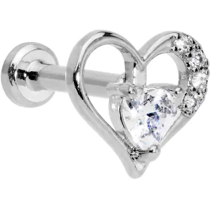 16 Gauge 1/4 Clear CZ Gem Airy Heart Internally Threaded Labret
