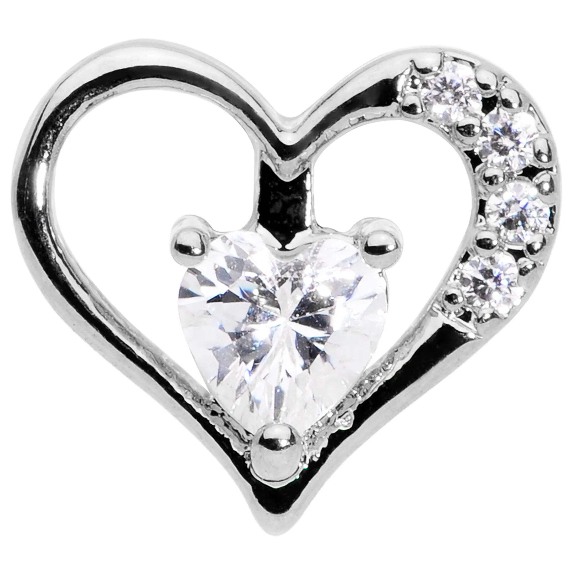 16 Gauge 1/4 Clear CZ Gem Airy Heart Internally Threaded Labret