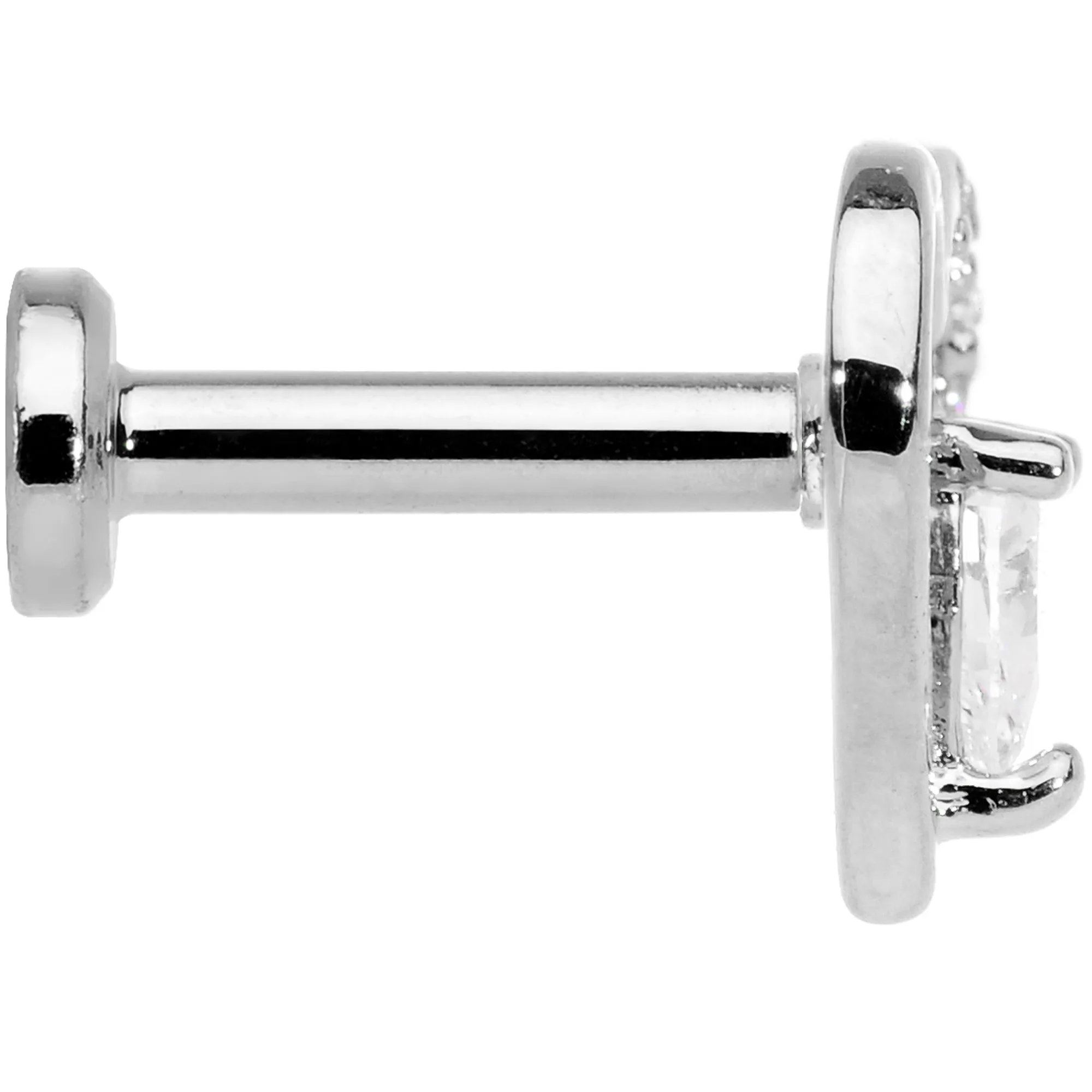 16 Gauge 1/4 Clear CZ Gem Airy Heart Internally Threaded Labret