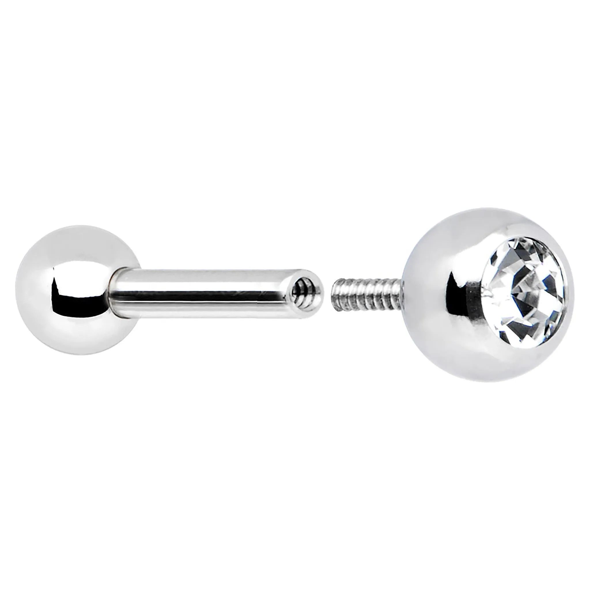 16 Gauge 1/4 Stainless Steel Internally Threaded CZ Barbell