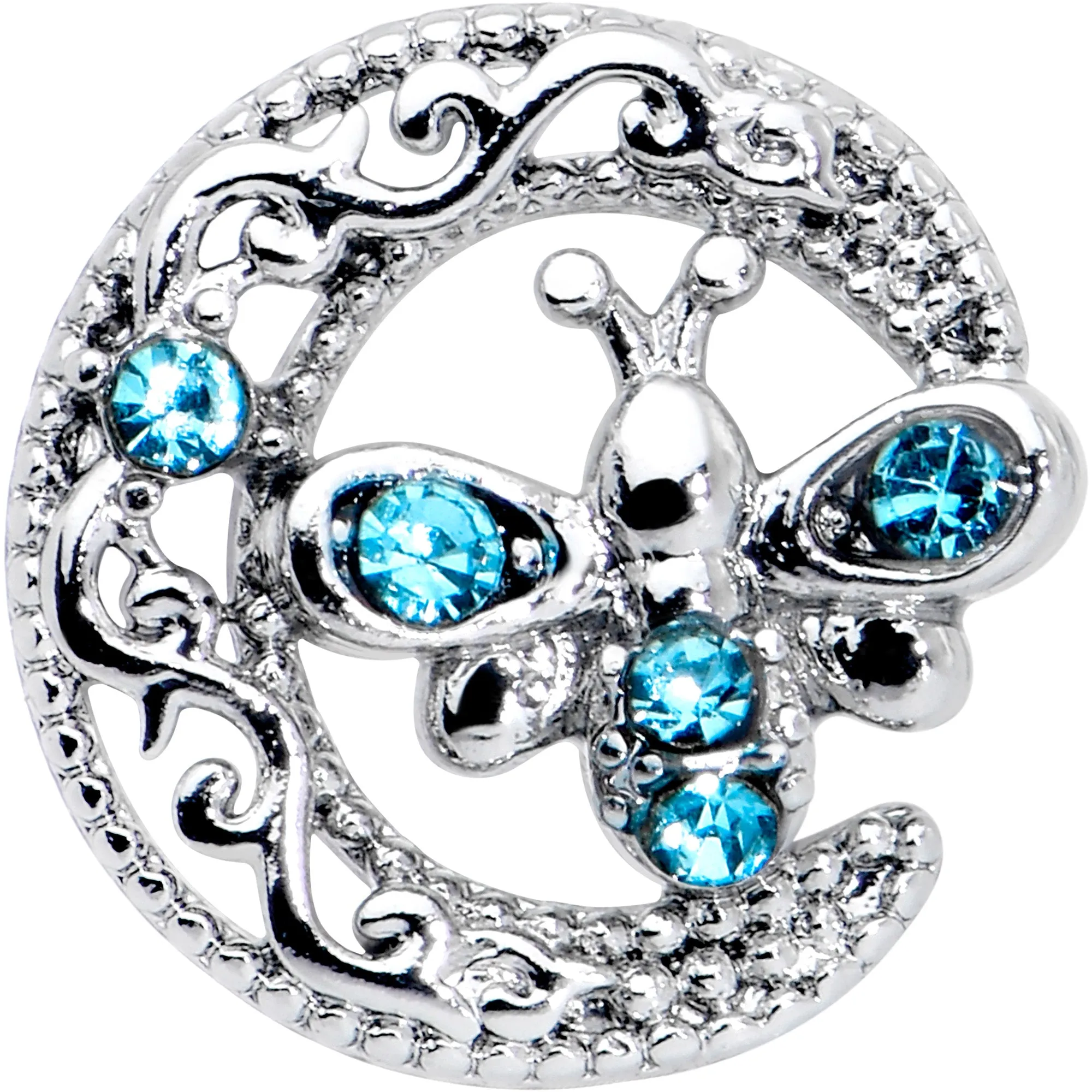 16 Gauge 5/16 Blue Gem Lunar Dragonfly Internally Threaded Labret Tragus