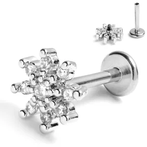 16 Gauge 5/16 Clear CZ Gem Fab Floral Internally Threaded Labret Tragus