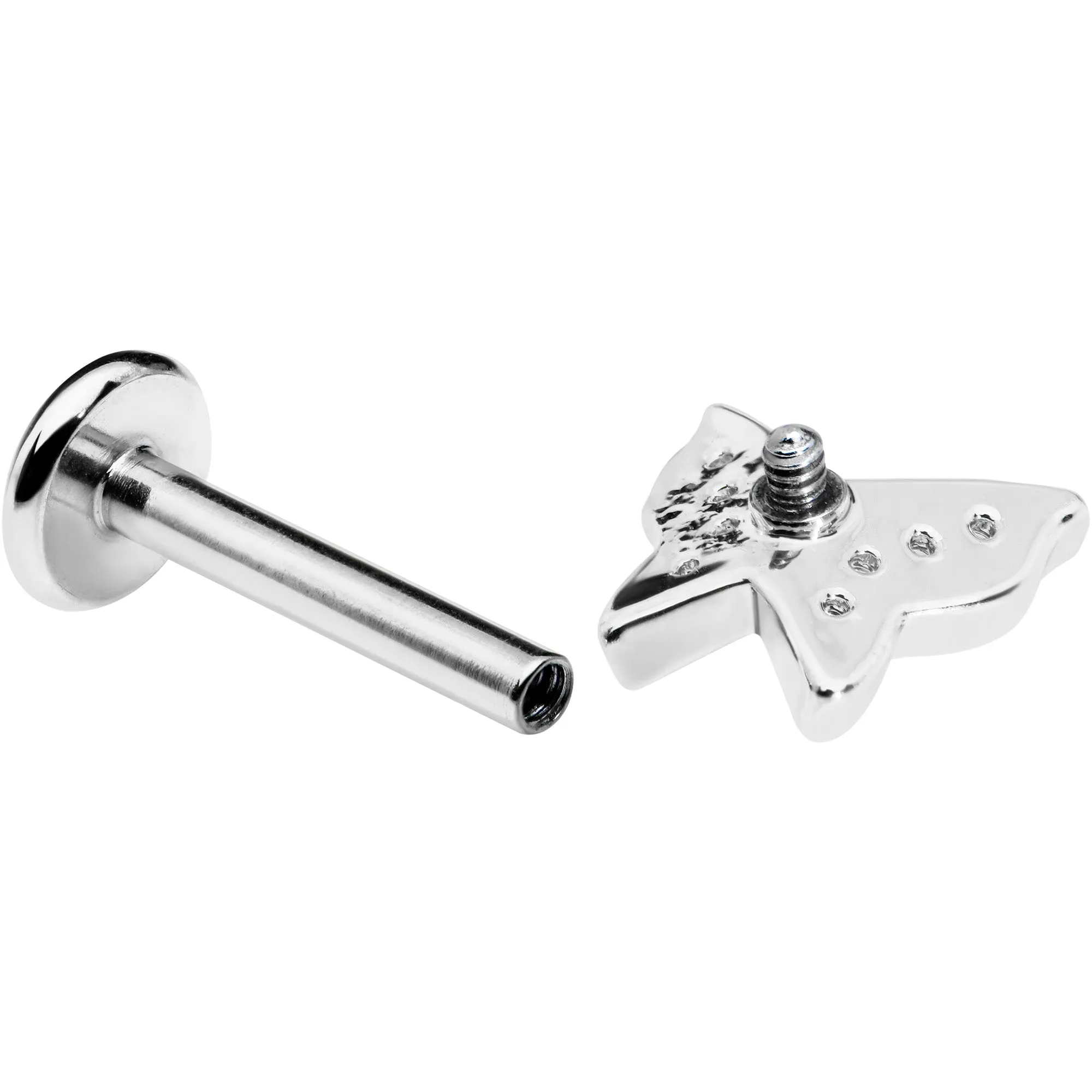 16 Gauge 5/16 Clear Gem Butterfly Internally Threaded Labret Tragus