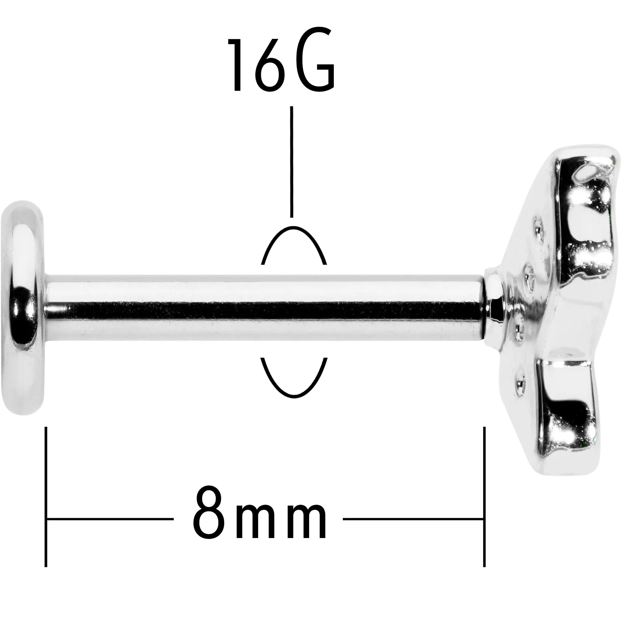 16 Gauge 5/16 Clear Gem Butterfly Internally Threaded Labret Tragus