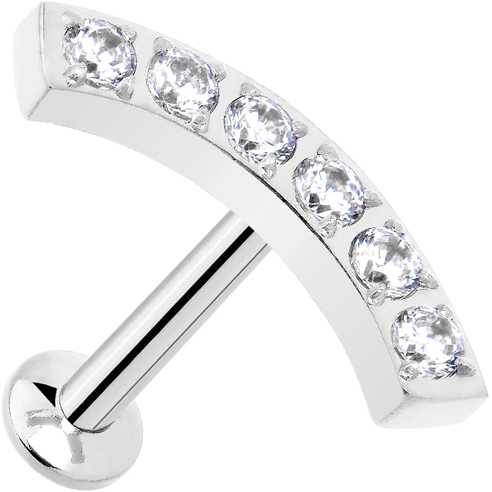16 Gauge 5/16 CZ Stainless Steel Threadless Curved Push In Tragus Labret
