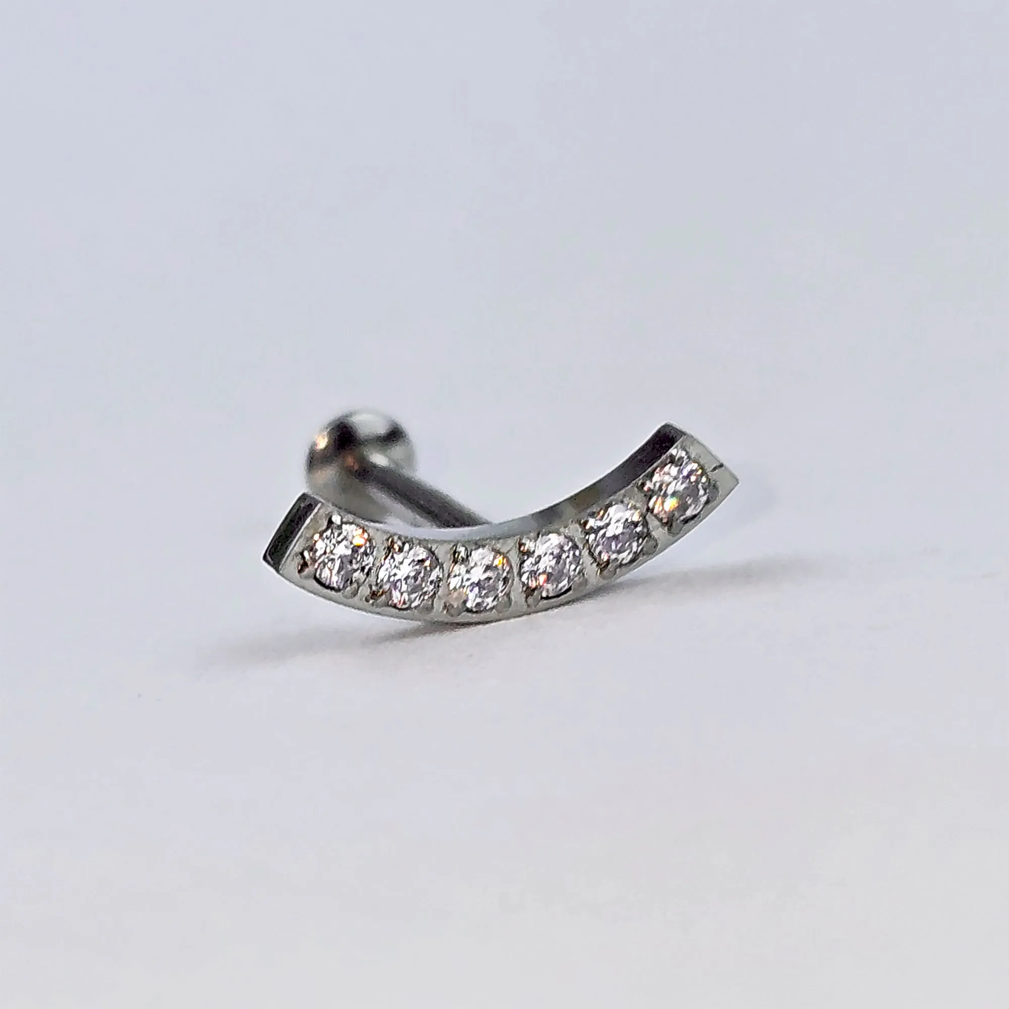 16 Gauge 5/16 CZ Stainless Steel Threadless Curved Push In Tragus Labret