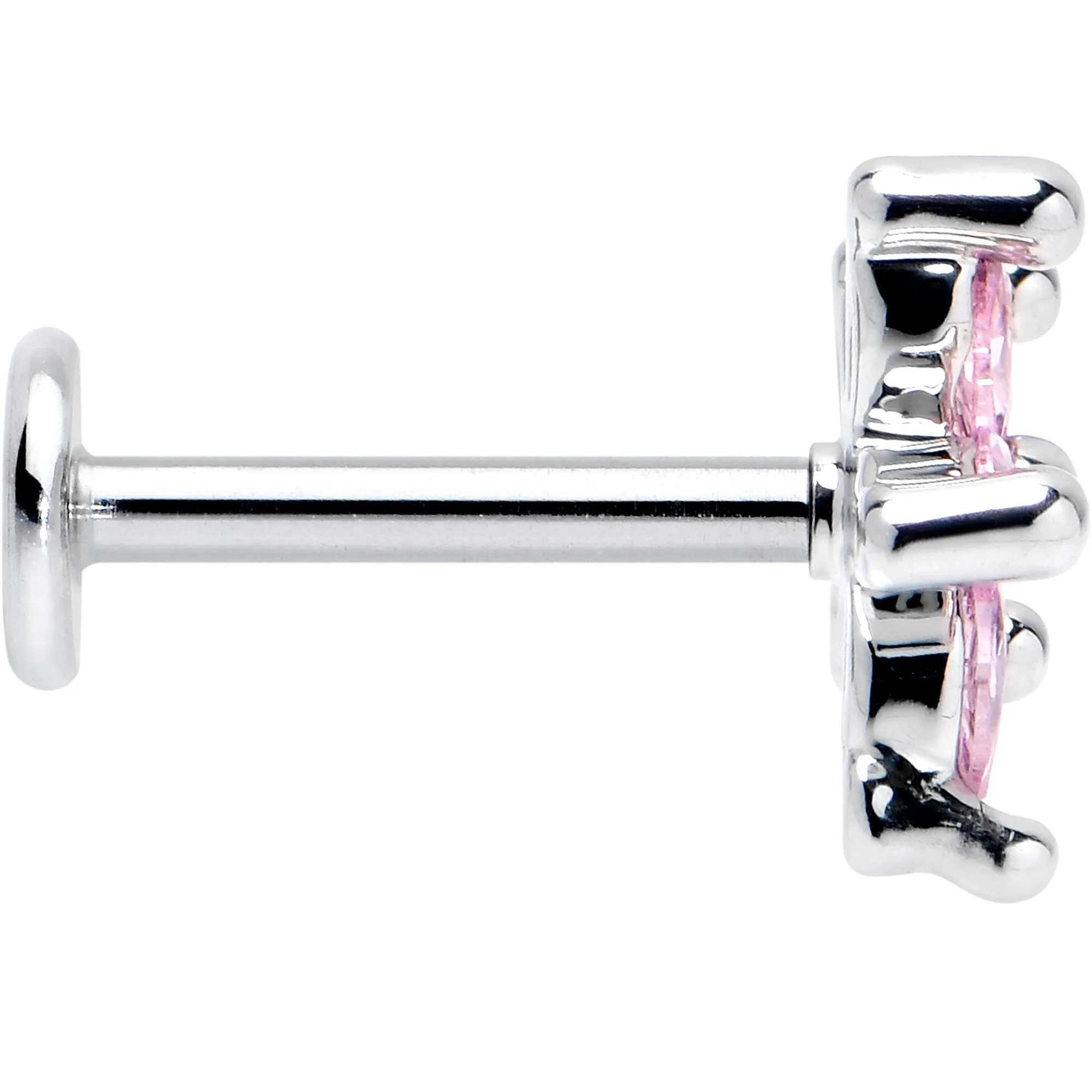 16 Gauge 5/16 Pink CZ Gem Flower Fantastic Internally Threaded Labret