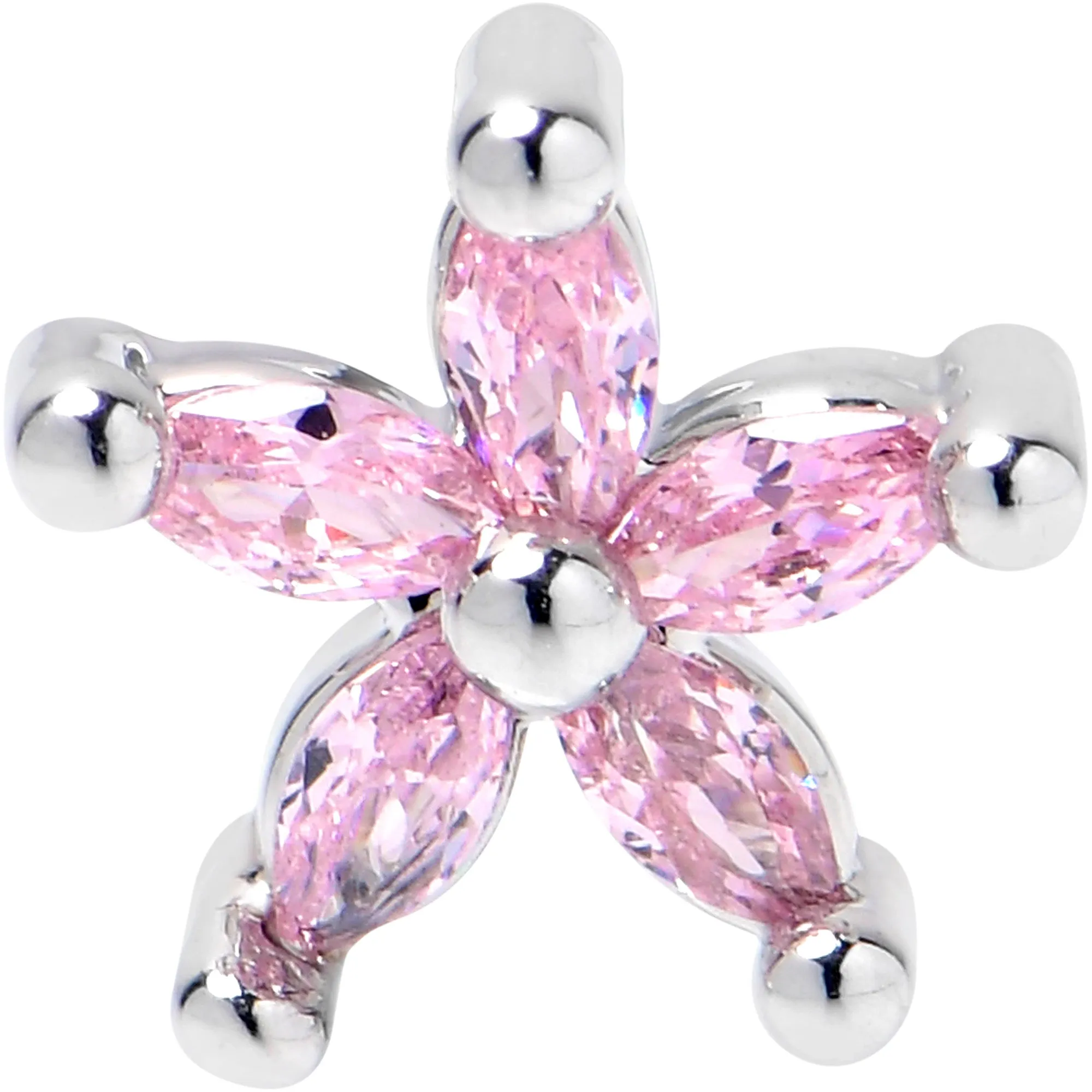 16 Gauge 5/16 Pink CZ Gem Flower Fantastic Internally Threaded Labret